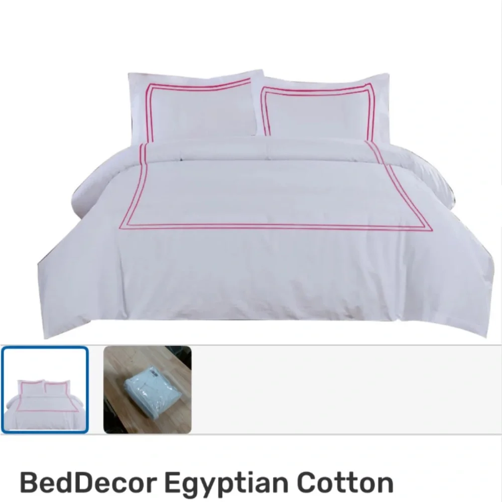 Full Size Duvet Set in Original Packaging, White with Fuchsia Pink Edging